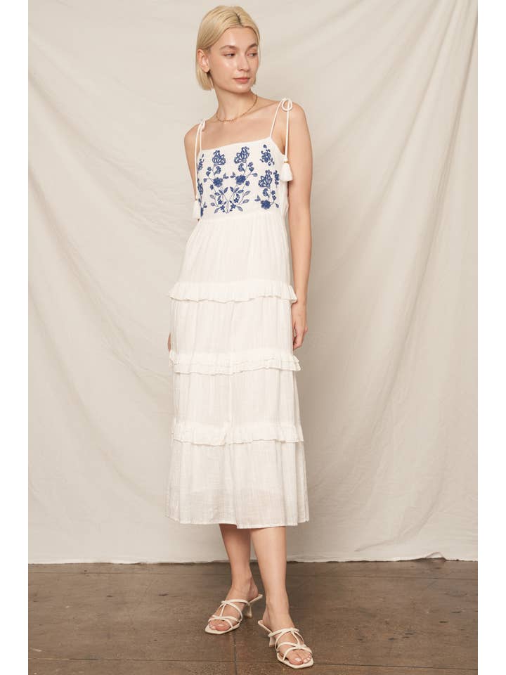 En Crème - Wholesale Dress - Women's - Tie Shoulder Embroidered Dress