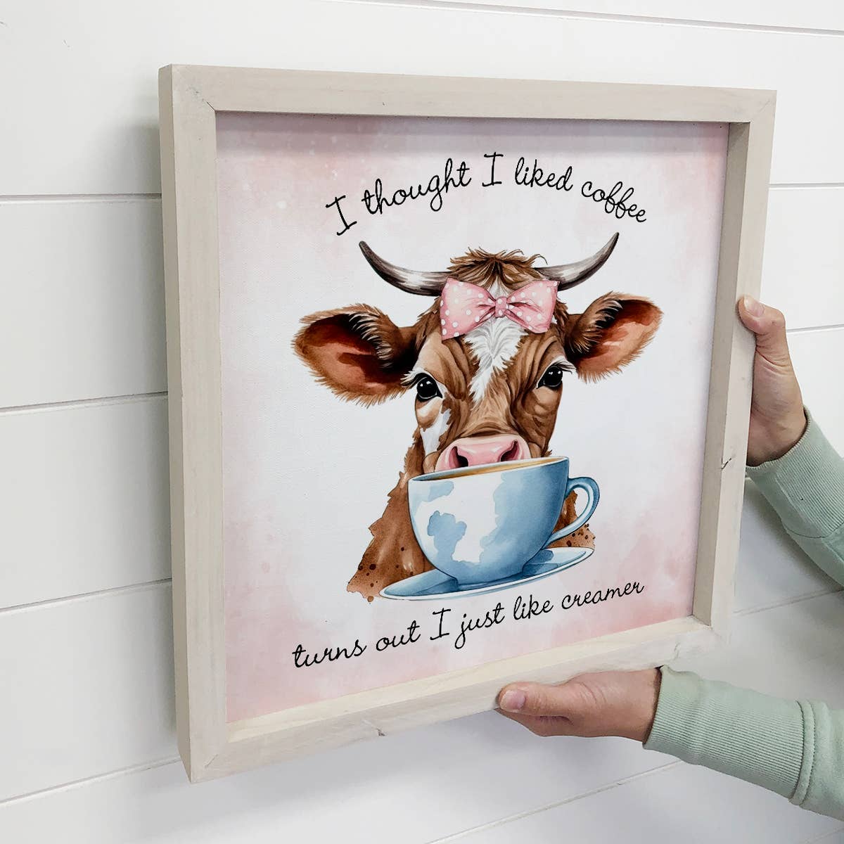 Hangout Home - Wholesale Sign - I Thought I Liked Coffee Cow - Cute Framed Animal Wall Art2