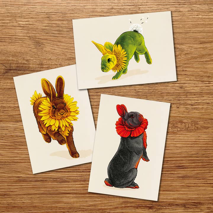 Postcards "Flower bunnies series 1" for wholesale by Firlefanz Design