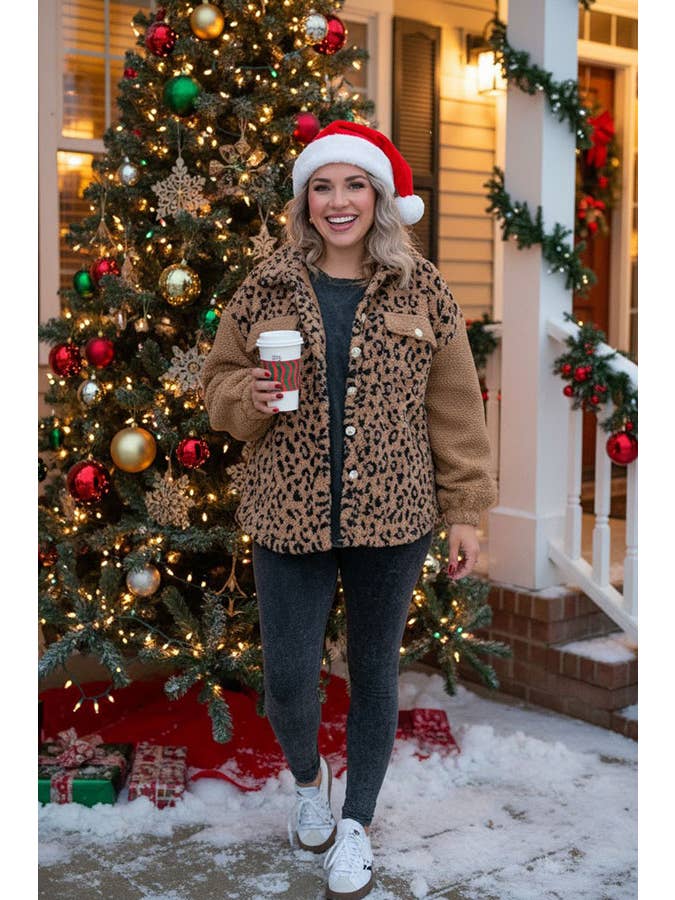 luluclothes - Wholesale Bomber Jacket - Women's - Plus size leopard sherpa women jacket w/pockets BQ159751