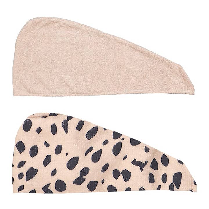 PINEAPPLE Beauty - Wholesale Hair Towel/Wrap - CALA 69247 2pc Shower Hair Turban Set Cheetah/Beige - 6pc