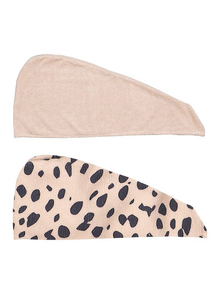 CALA 69247 Cheetah/Beige 2pcs Hair Turban Set - 6 Set for wholesale by PINEAPPLE Beauty