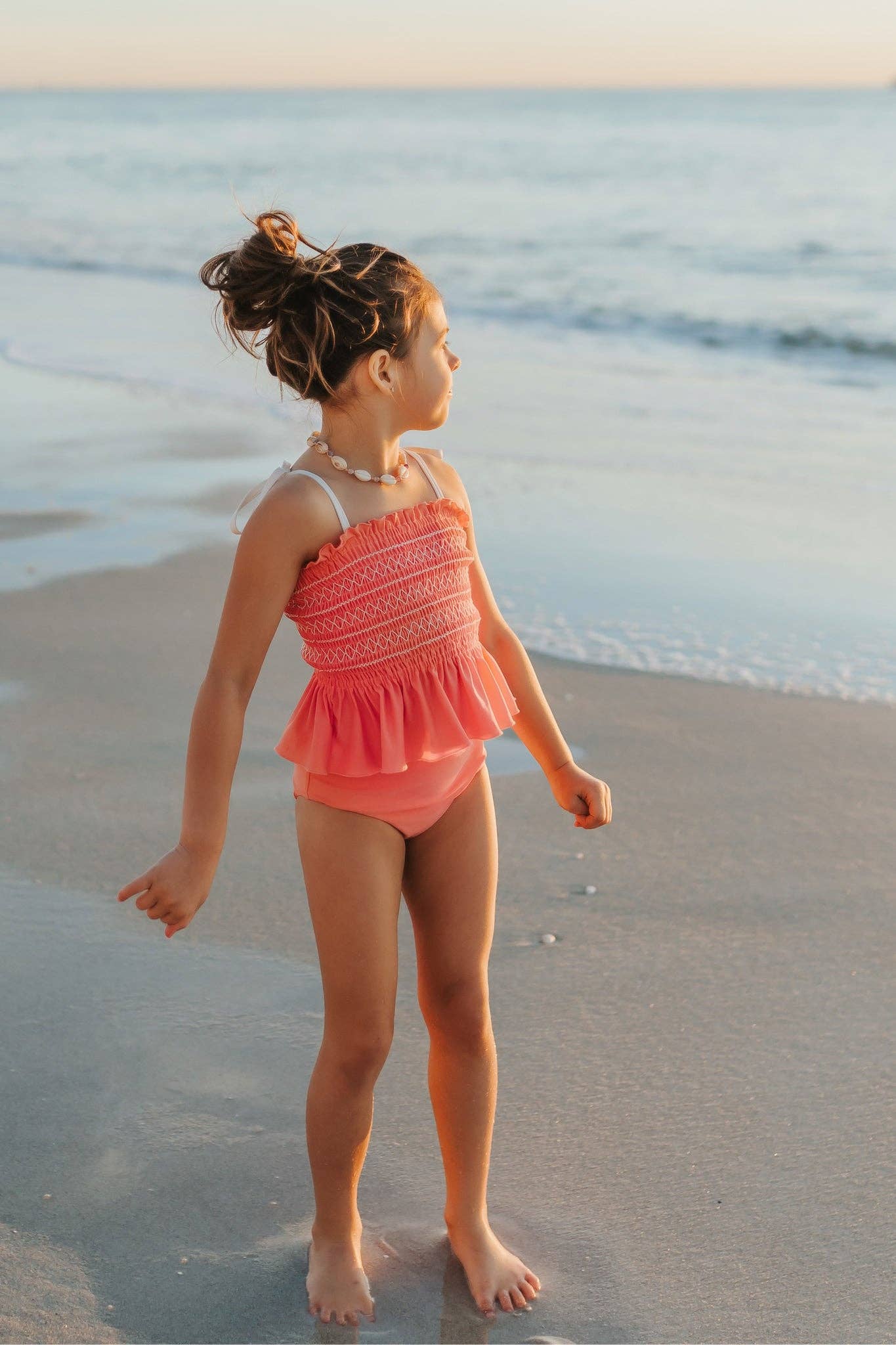 Indie Blue - Vente Bikini – enfant - Ensemble tankini à smocks (rose coquillage)7