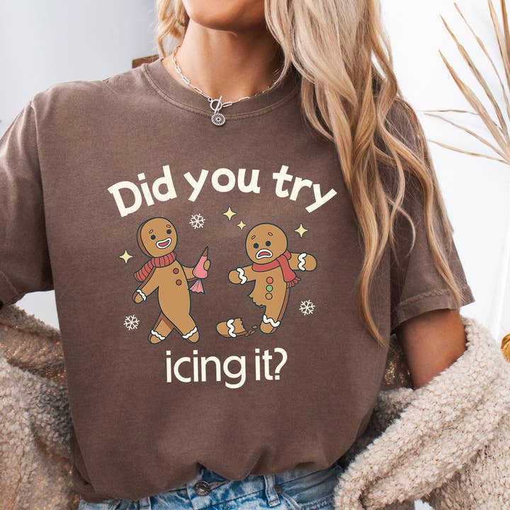 Glaime - Wholesale T-Shirt (Graphic) - Women's - Comfort Colors Try Icing It Funny Christmas Shirt, Christmas1