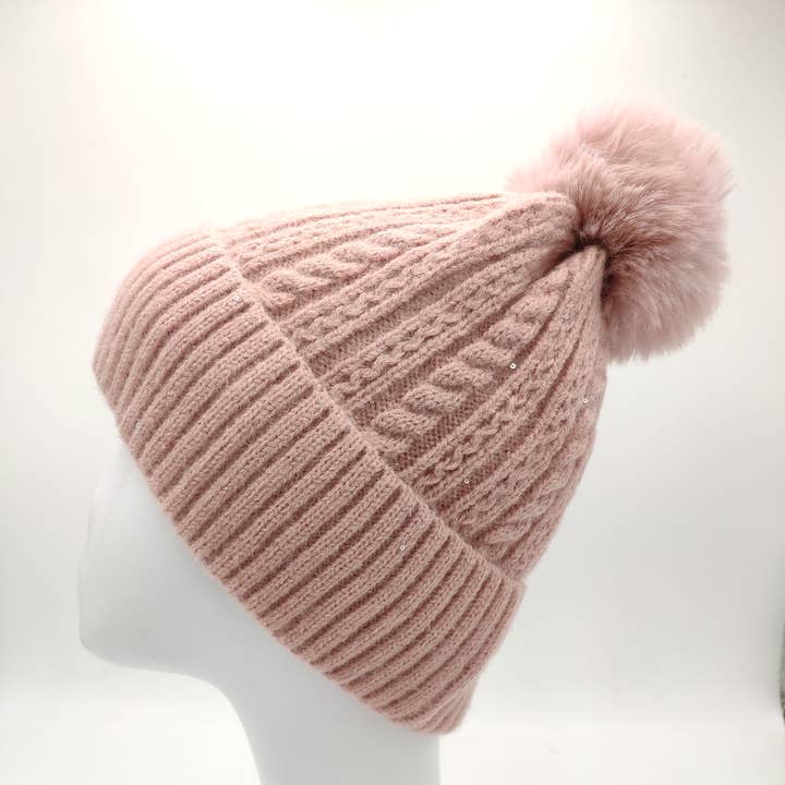 Cable-knit hat with sequins - M56214 for wholesale by Charmant