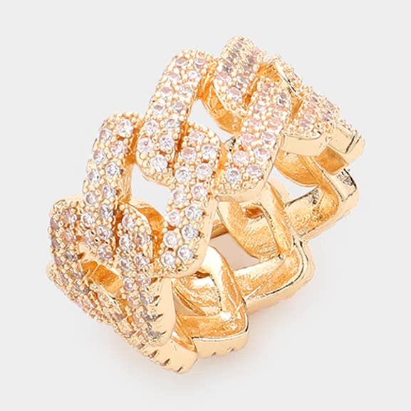 Stone Paved Cuban Chain Band Ring for wholesale by Sensibling Corp.