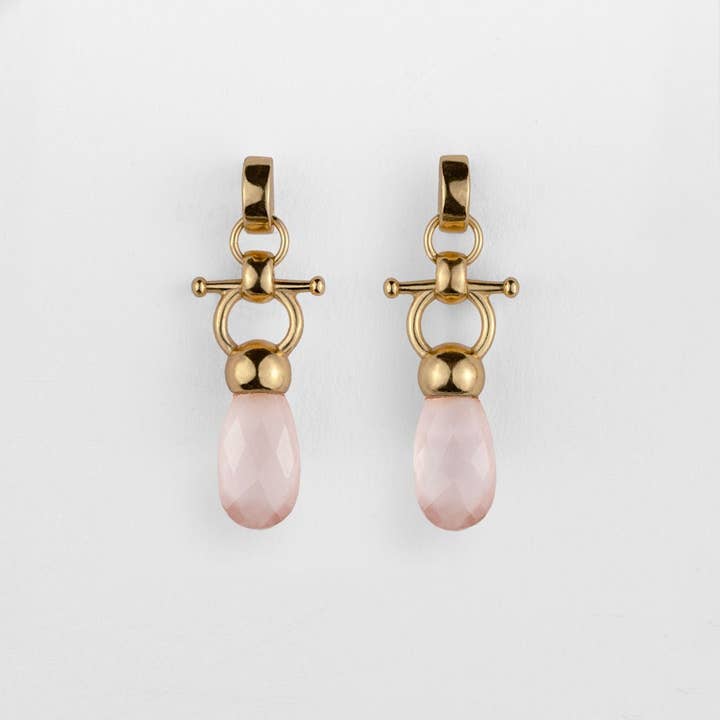 URBAN-EQUESTRIAN - Wholesale Dangle Earrings - Droplette - Rose Quartz Horse Bit Equestrian Earring in Gold2