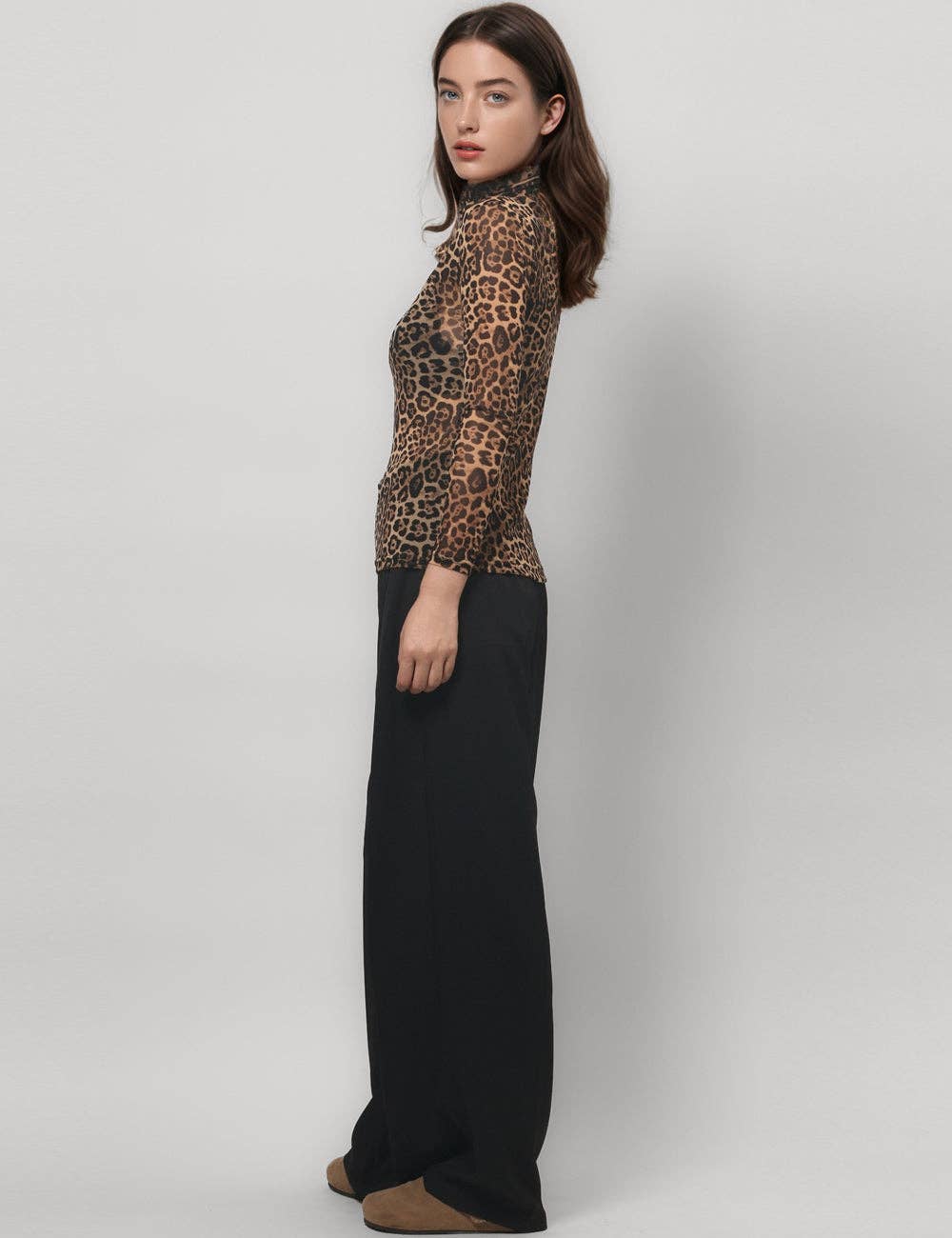 Dipped Shop - Wholesale Blouse - Women's - Leopard Print HIgh Collar Slim Fit Sexy Mesh Top DPT47968