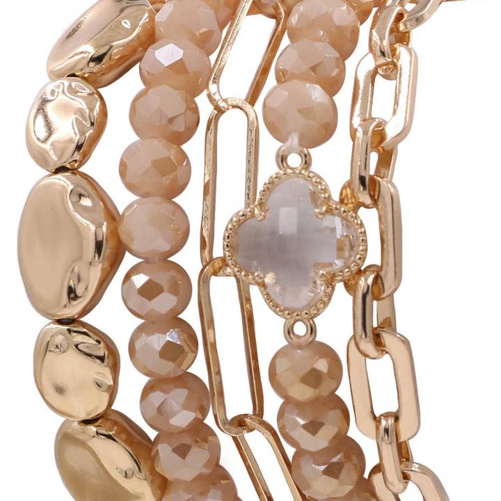 MiMi Wholesale - Wholesale Jewelry Set - Beaded Clover Accent Jewelry Set Bracelet