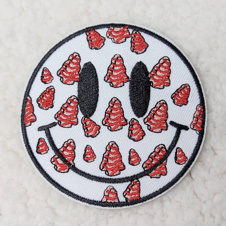 Snack Cake Happy Face Embroidered HAT/POCKET Patch for wholesale by Trendy Transfers