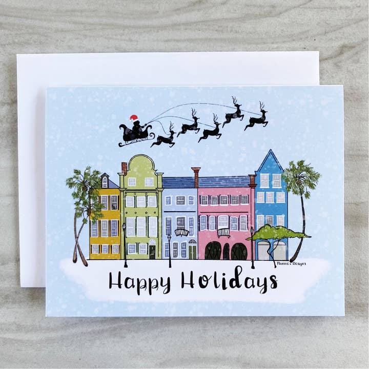 Carte Happy Holidays Charleston Rainbow Row pour la vente par Nanner Designs