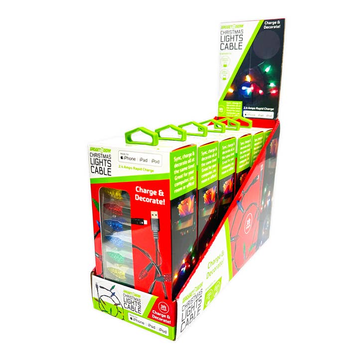 Christmas Light 3FT Charging Cable Assortment - 6/Display for wholesale by Novelty Brands