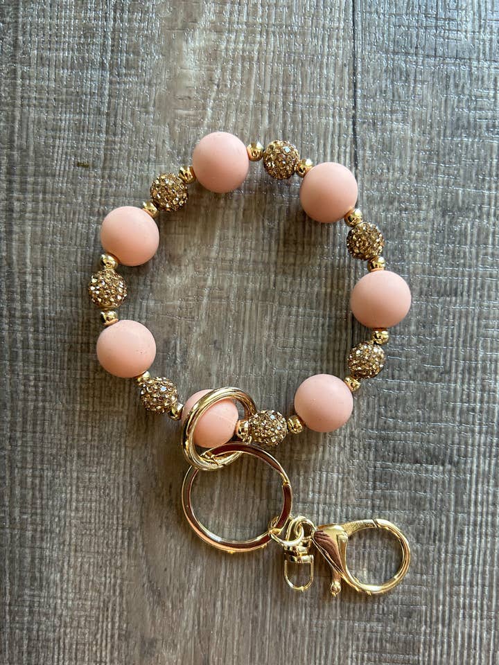 Sparkly Gold and Peach Wristlet Keychain for wholesale by JILLIAN INK LLC