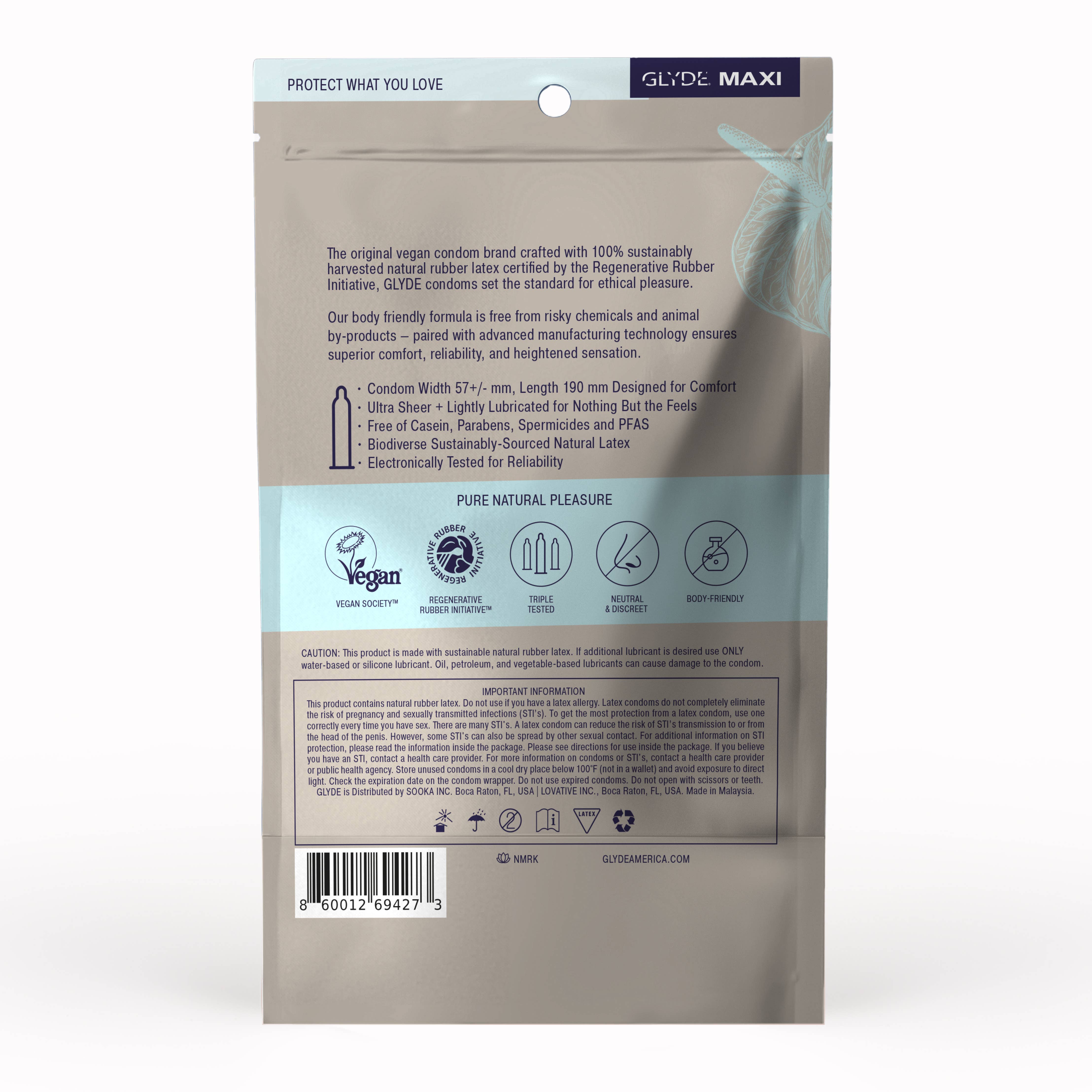 GLYDE & UNION Premium Vegan Condoms – Contraceptivo/preservativo por atacado – Preservativos Veganos GLYDE MAXI (Grande/XL 57mm) 12 Unidades1