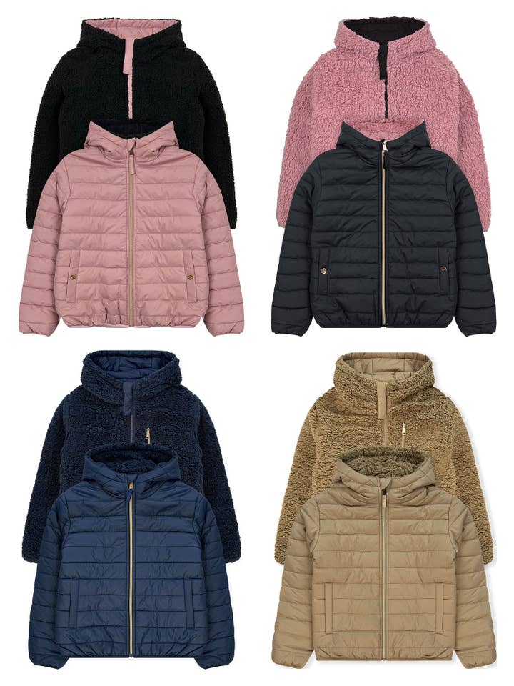 Chase USA International - Wholesale Puffer Jacket - Kids - Girls' Reversible Jacket With Sherpa Lining #971