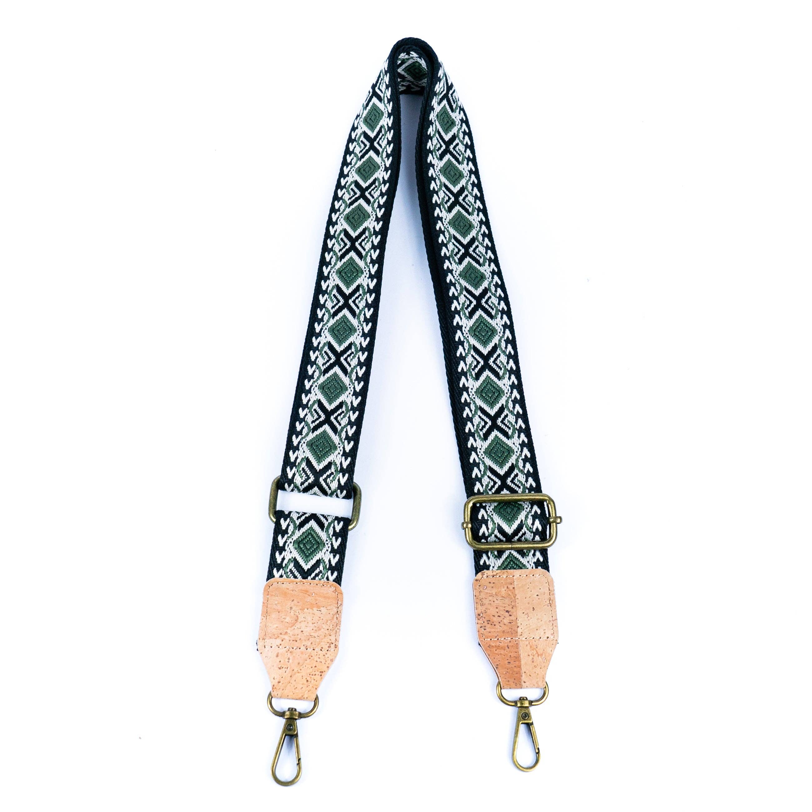 Meninas Bonitas Cork – wholesale Väskremmar – Dam – Bohemisk randig bärrem med kork och antik bronsdetalj L-10672