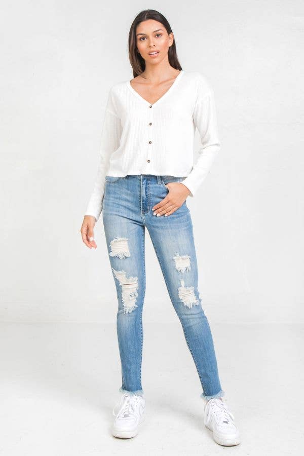 FLYING TOMATO - Wholesale Gebreide top - Dames - Een stevige gebreide top met wafelpatroon - AT2085FM6