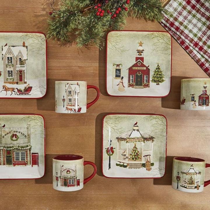 Assiettes à salade Vintage Town Square, lot de 4 motifs assortis pour la vente par Park Designs