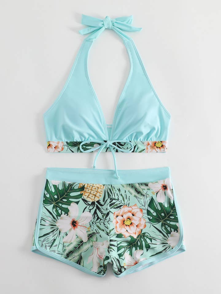 Wholesalesir - Wholesale Two-piece swimsuit – Women’s - Split High Waist Flat Angle Lace Up Printed Swimsuit2