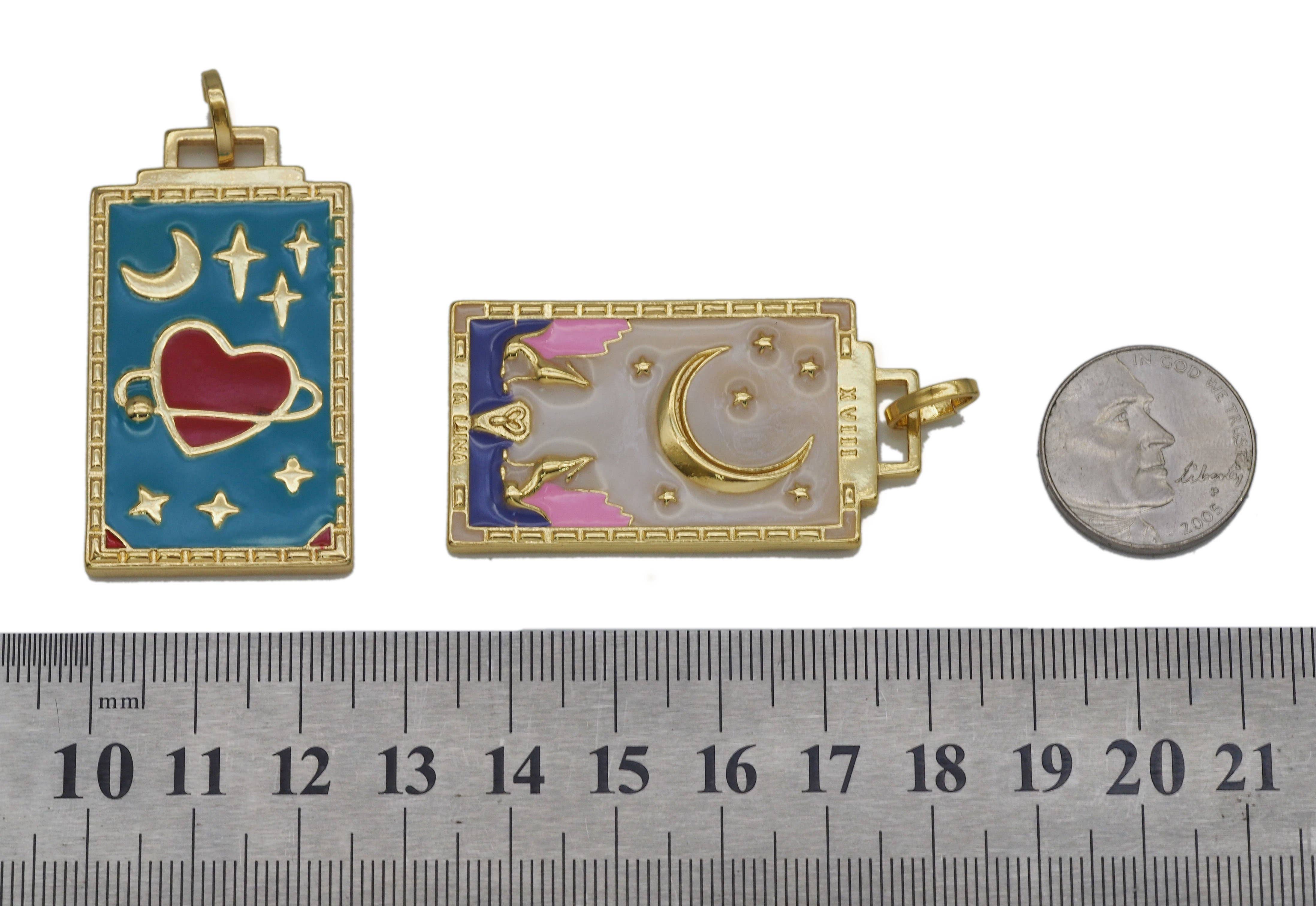 BestBeads&Beyond - Wholesale Individual Charm/Pendant - Gold Enamel Evil Eye Heart Moon On Rectangle Charm, Sku#JL1112
