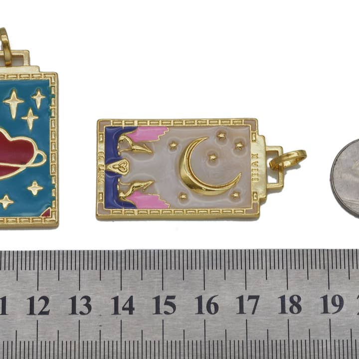 BestBeads&Beyond - Wholesale Individual Charm/Pendant - Gold Enamel Evil Eye Heart Moon On Rectangle Charm, Sku#JL1112