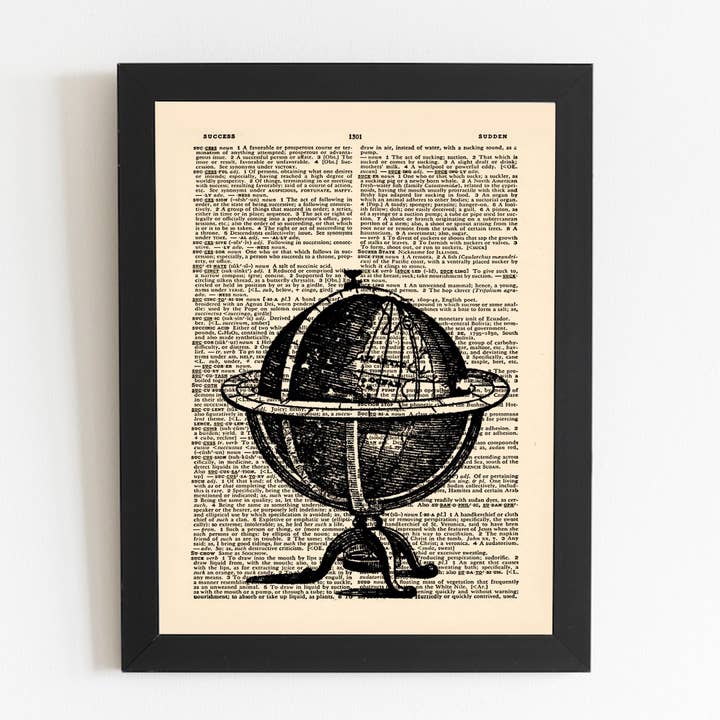 Atlas Globe World Earth Map Maps Gift Men Women Dictionary Art Print - REAL Dictionary Page from Vintage 1940's dictionary. for wholesale by MakeItM