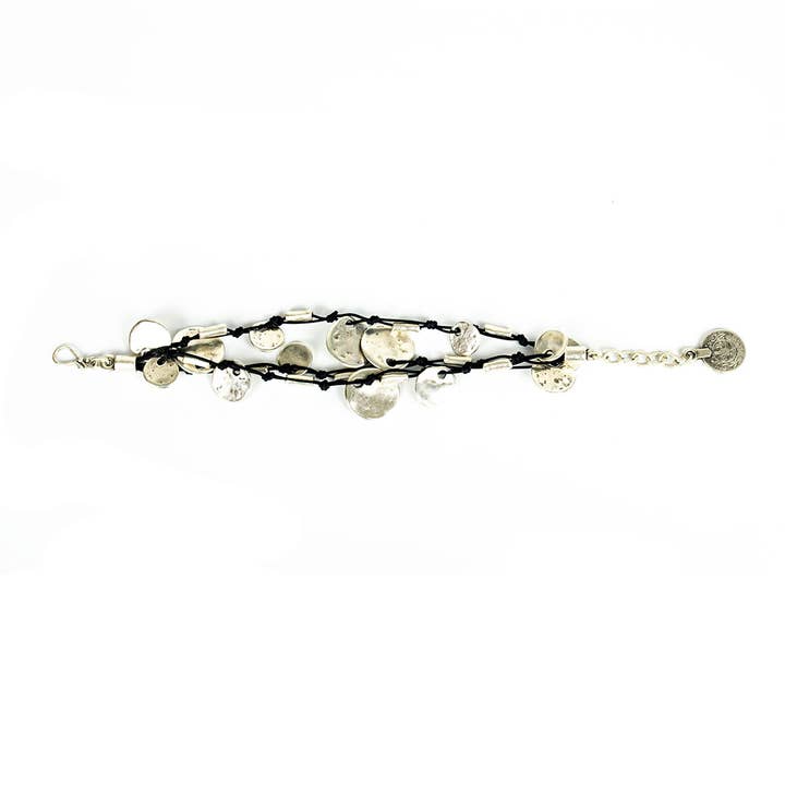 Silk Wool and Bijoux - Wholesale Charm/Dangle Bracelet - "Circles on string" Silver Plated Bracelet