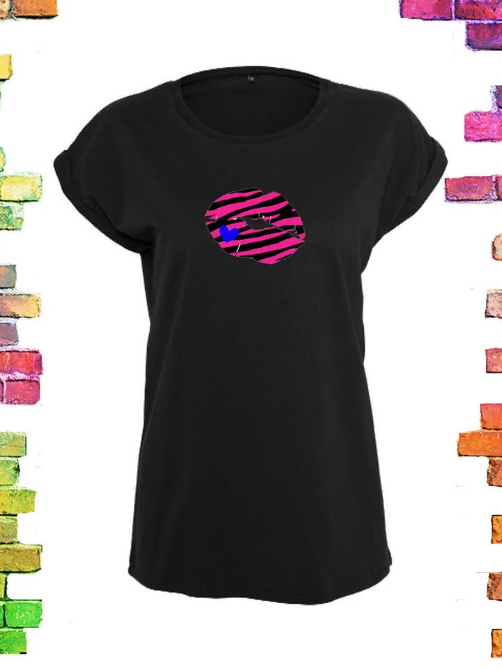 Svart dam t-shirt “Zebrakus rosa” | storlek S/34 till 5XL/54 för wholesale av HipLeven Fashion