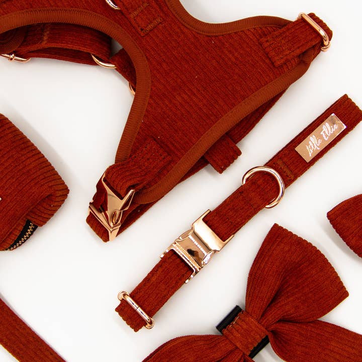 Dog Collar LUXE: Rust Corduroy for wholesale by Little Ellie Boutique