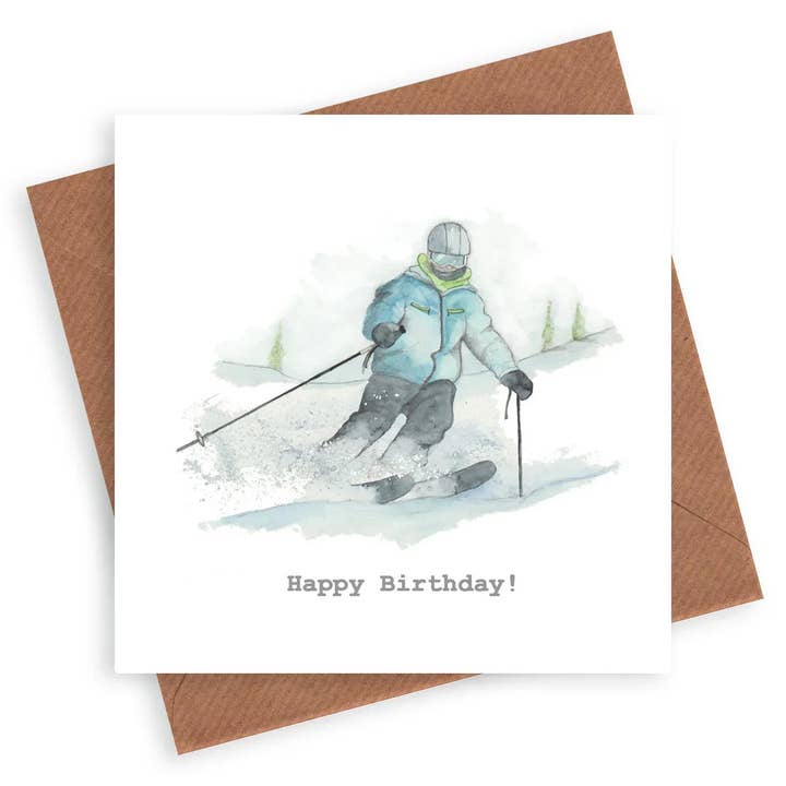 Ski Birthday Card - Handmade Luxury Greeting With Kraft Envelope, Blank Inside for wholesale by Crumble & Core