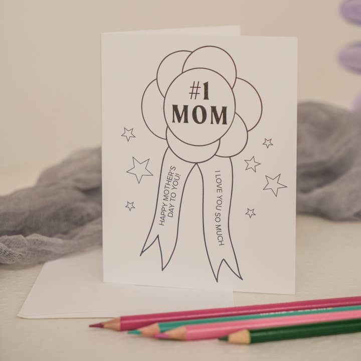 #1 Mom Kid's Coloring Card Mother's Day Greeting Card for wholesale by Daisy Market Co. by Kelsey Haver Designs