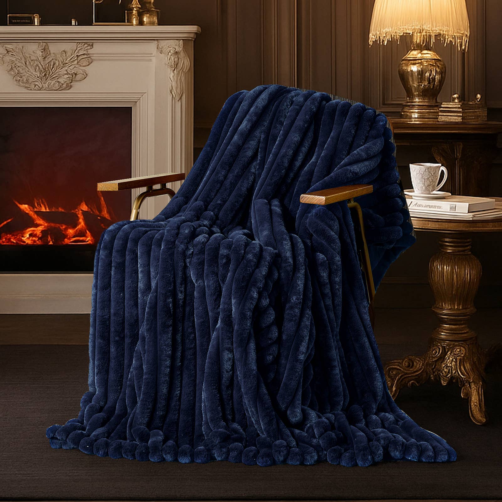 DreamValley - Wholesale Throw Blanket - AH Faux Rabbit Fur Luxurious Striped Throw Blanket 55"x70"11