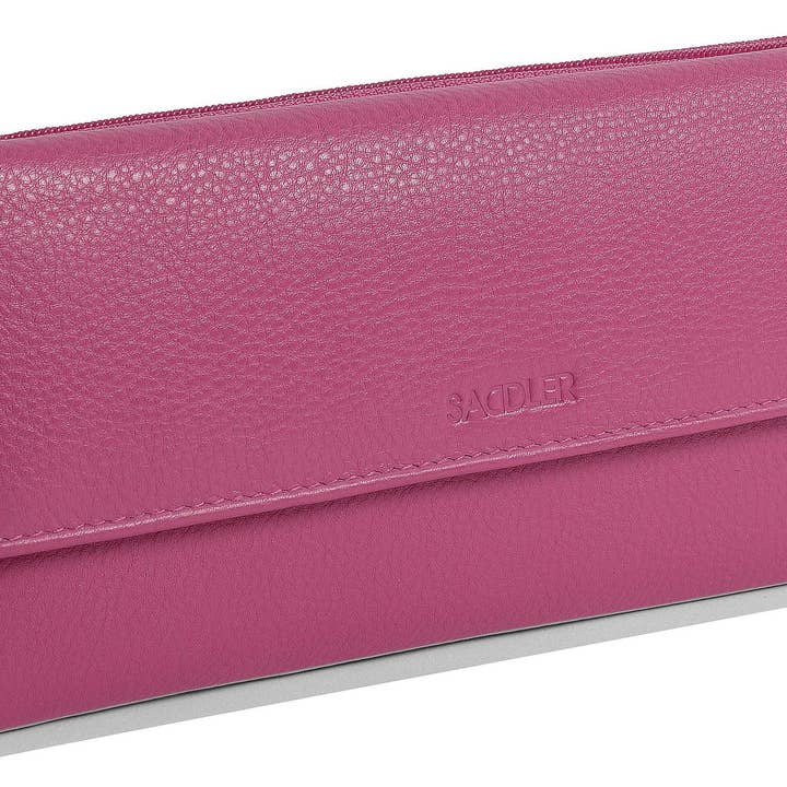SADDLER – wholesale Wallet – Women's – SADDLER CLAIRE Long Leather Trifold Purse - 18 Card Slots, Dual Zip Pockets, and Note Sections - RFID Protected