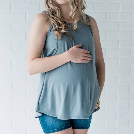 Sasha Maternity and Nursing Tank Top -Steal Blue for wholesale by New Genes Maternity