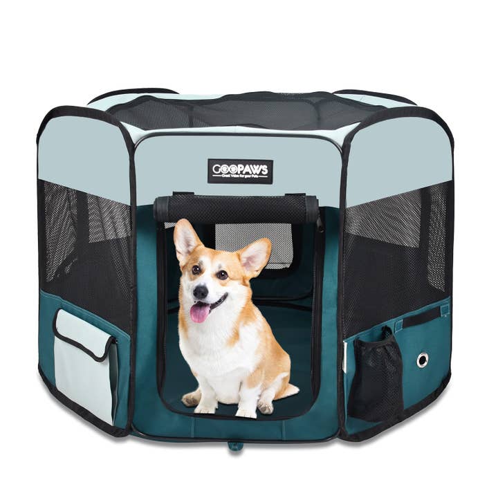 Jespet 2-Door Soft-Sided Pet Playpen, Teal Blue, 45'' for wholesale by Jespet