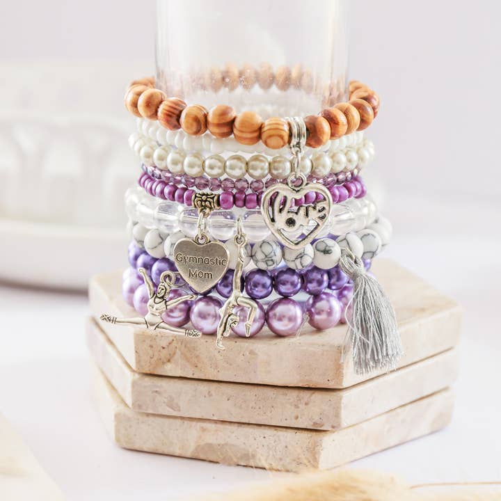 Handmade Beaded Bracelets Set - Gymnastics Mom for wholesale by Bohemian Bracelets
