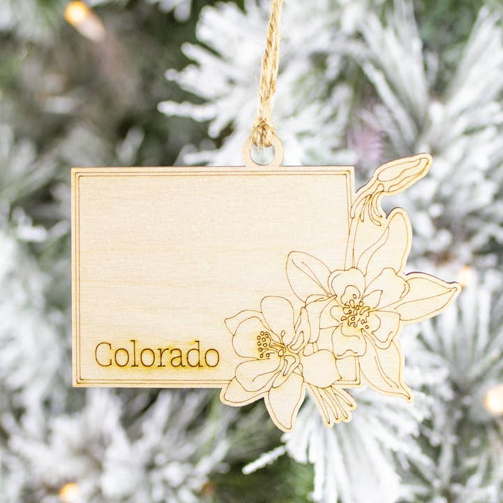 State Christmas Tree Ornament - Choose your state w/flowers for wholesale by adventure dad gifts