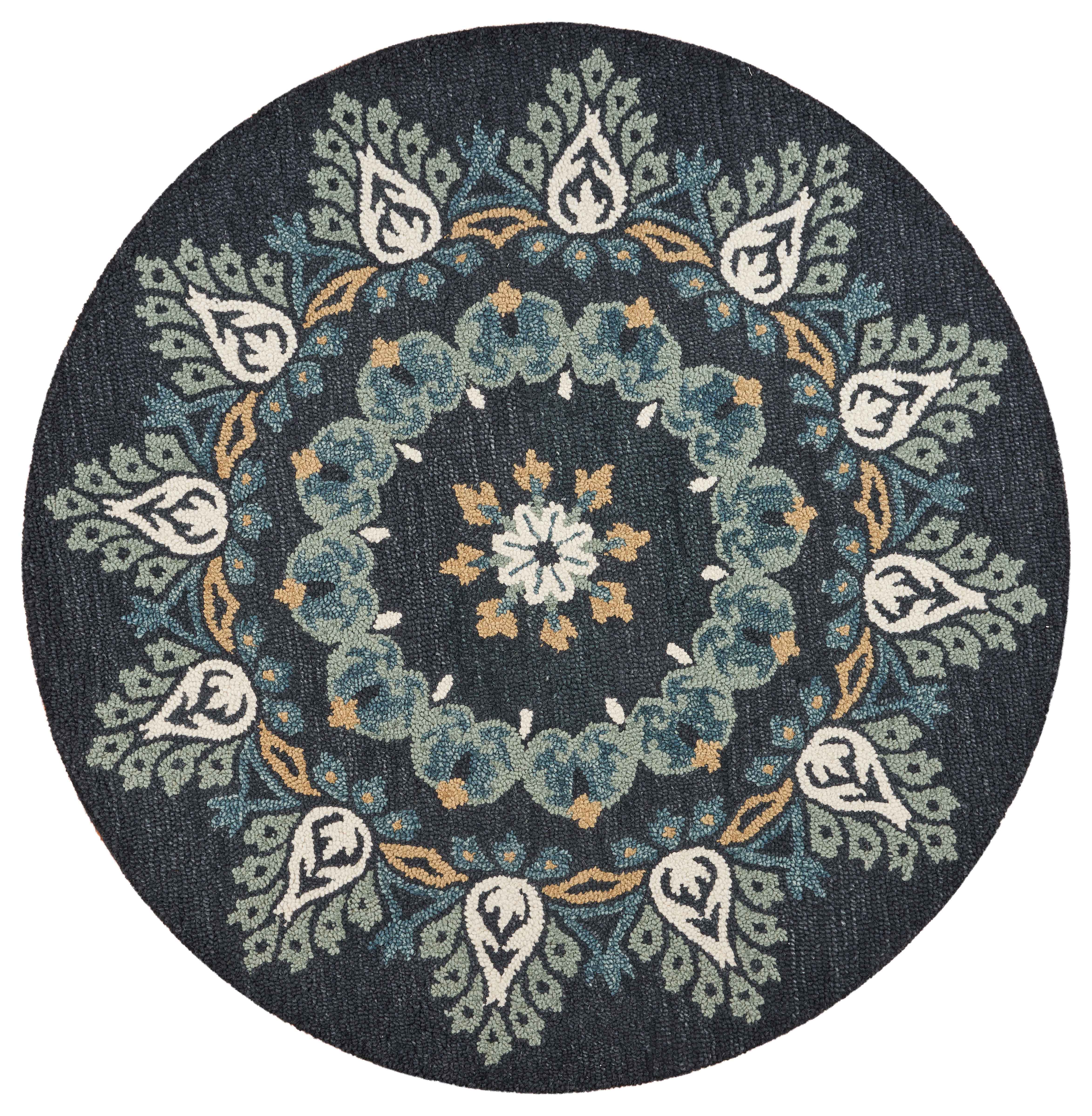 LR Home - Wholesale Area Rug - Raelyn Vintage Floral Hand-Tufted Wool Round Indoor Area Rug0
