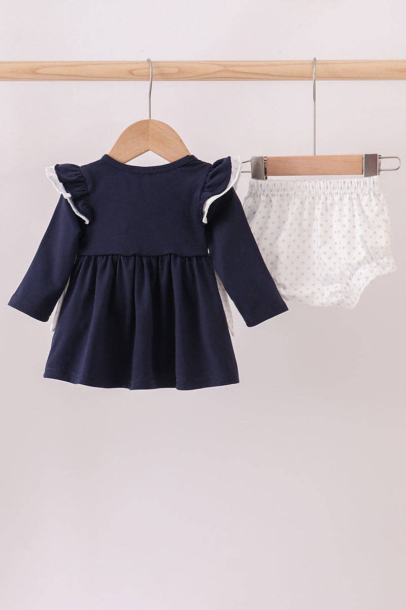 Mom & Co. - Wholesale Clothing Set - Baby - Navy christmas santa claus embroidery ruffle bloomer set4