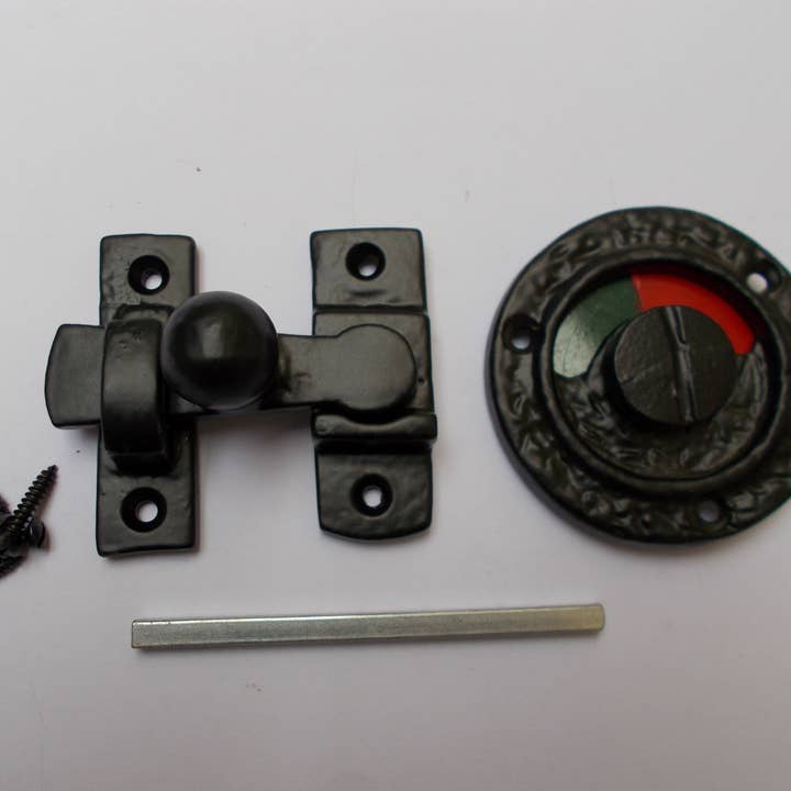 IronmongeryWorld - Wholesale Knob/Pull - Bathroom door indicator bolt Black Antique Tudor Gothic