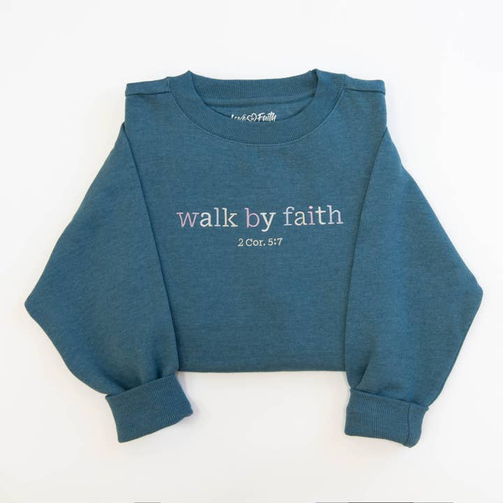 Walk by Faith Embroidered Crewneck Sweatshirt for wholesale by Love in Faith