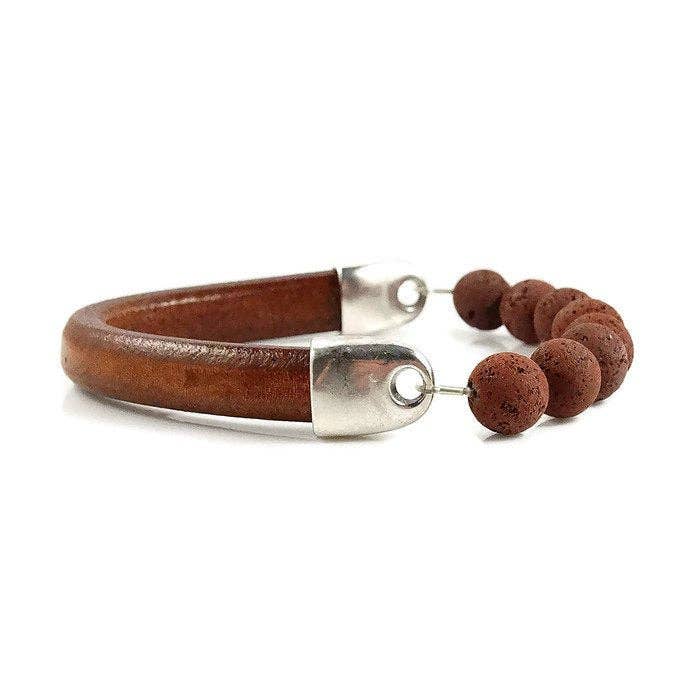 Brown Leather and Lava Rock Bracelet for wholesale by Designed by Stacey Jewelry