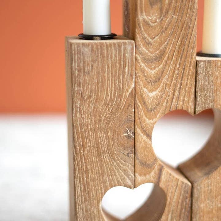 Kalalou - Wholesale Candle Holder - Triple Reclaimed Heart Wood Taper Candle Holder