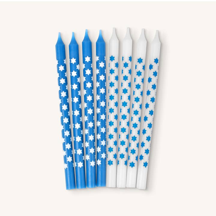 Ner Mitzvah - Wholesale Tapered Candle/Candlestick - Chanukah Candles - Star of David Blue & White - 45 Pack