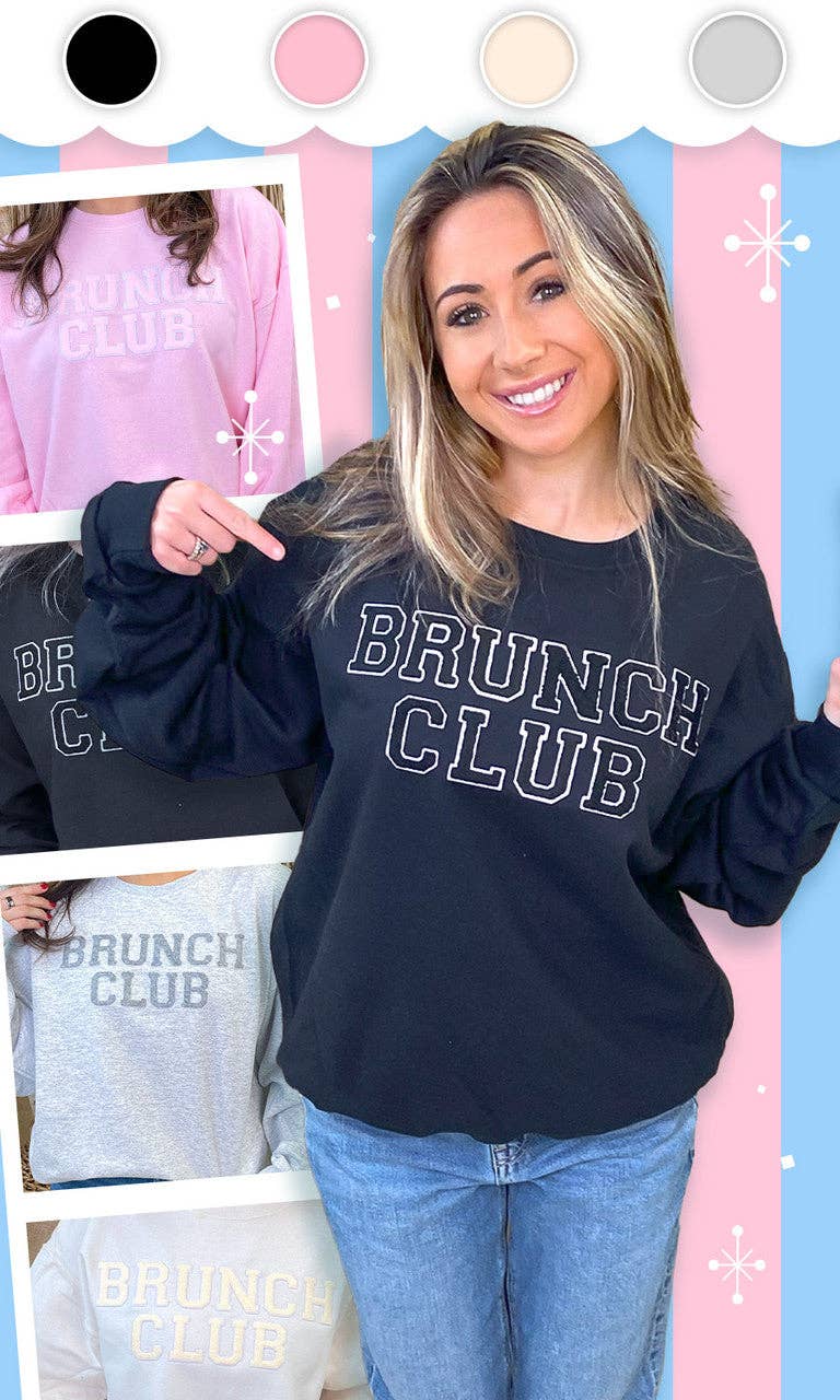 Sugar Stitch - Wholesale Graphic Sweatshirt - Women's - Brunch Club Soft Chenille Graphic Sweatshirt