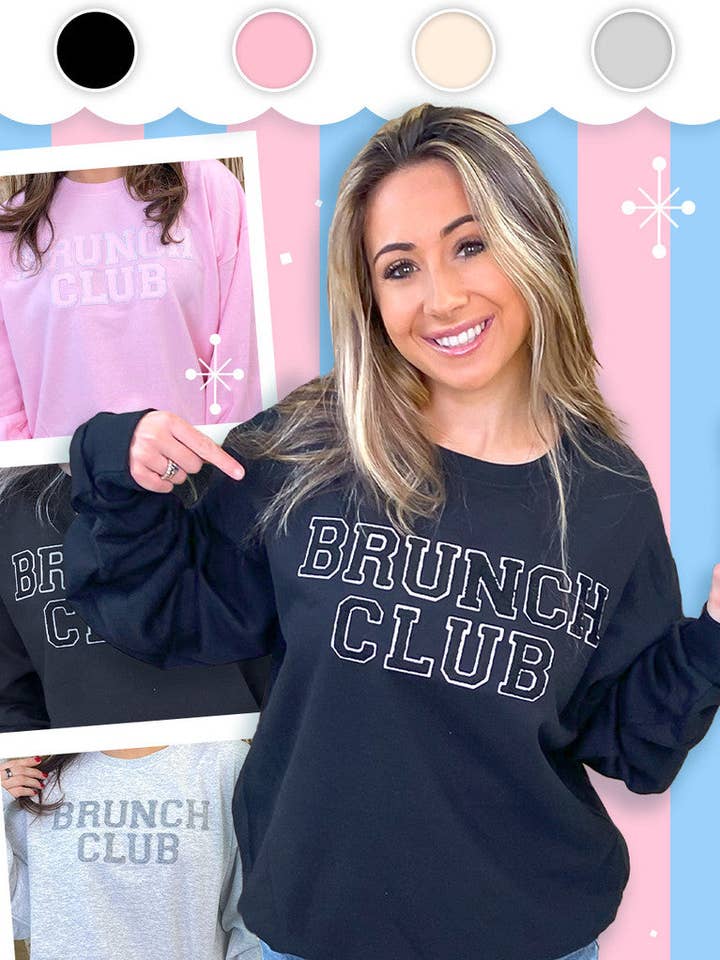Sugar Stitch - Wholesale Graphic Sweatshirt - Women's - Brunch Club Soft Chenille Graphic Sweatshirt0