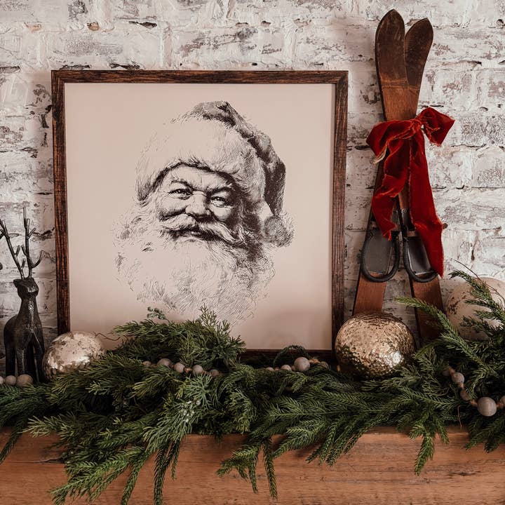 Vintage Black/White Santa Face Wood Sign for wholesale by WillowBee Signs & Designs