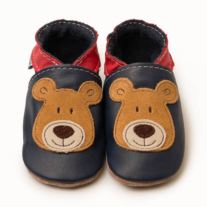 Babysko i læder - Bjørn Navy/Tan for engroshandel hos Inch Blue