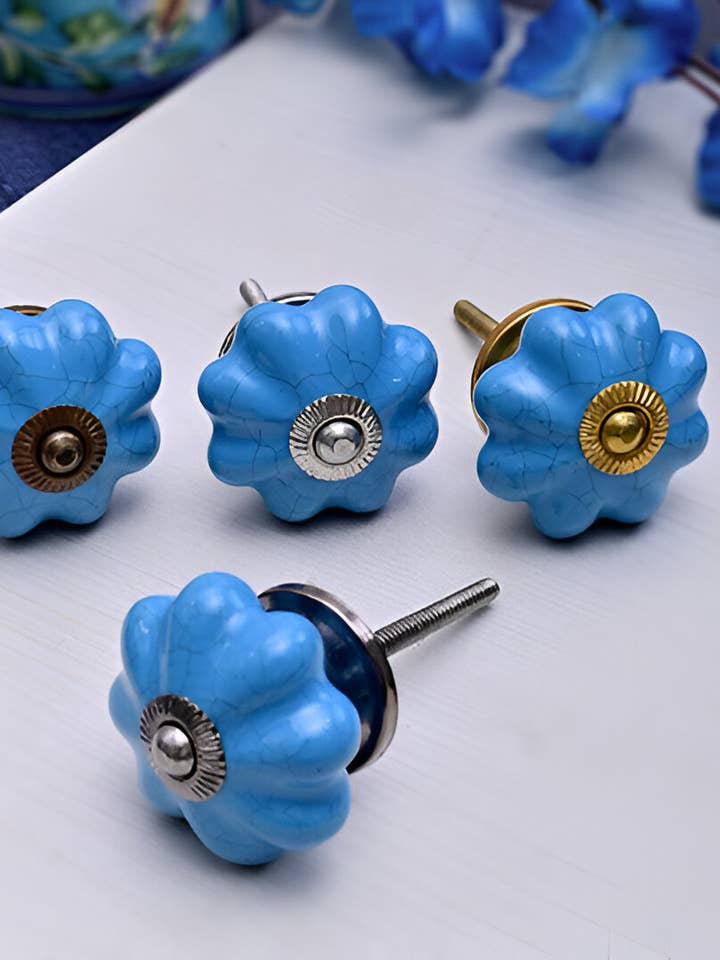 Turquoise Color Cracked Ceramic Door Knob for wholesale by KNOBCO