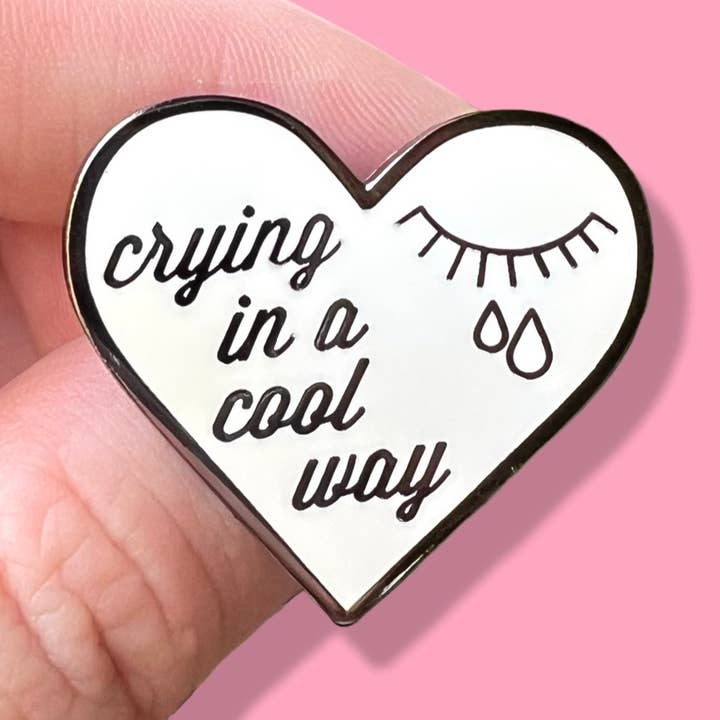 “Crying In A Cool Way” Heart Enamel Pin for wholesale by Millypins